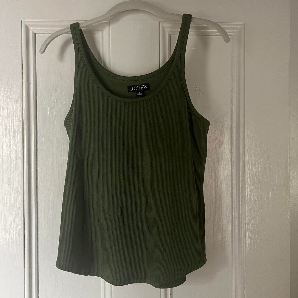 NWT J.Crew Vintage Rib Shelf-Bra Tank Top – Fitted Cotton Stretch Tank in Green